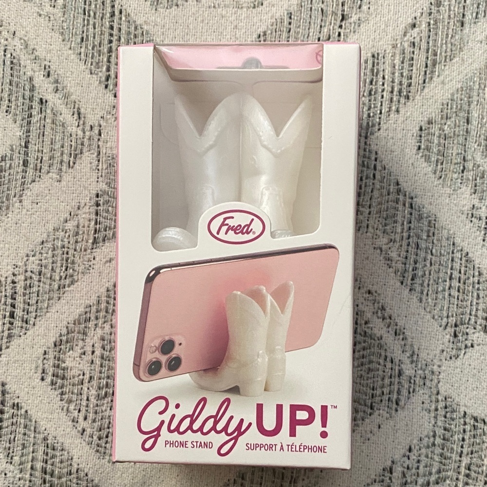 Fred Giddy Up White Boot Phone Stand